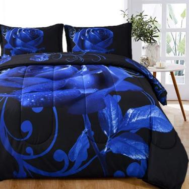 Imagem de Conjunto de edredom WONGS BEDDING Blue Rose King com 2 fronhas