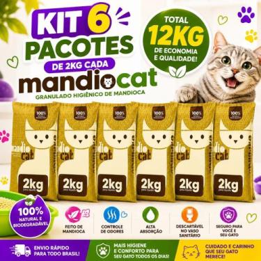 Imagem de Kit 6 Areia MandioCat 12kg Sanitária Pet Gato Higiênica Biodegradável 