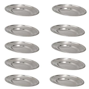 Imagem de Kit 10 Bandeja Travessa Oval Inox 25Cm Pequena Porção