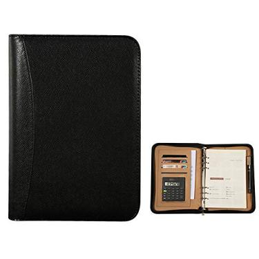 Imagem de Yajun Pasta de conferência com bolsa com zíper diário caderno e fichário espiral com calculadora caderno organizador de documentos comerciais, preto