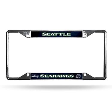Imagem de Moldura cromada para placa de licença NFL Rico Industries Easy View, Seattle Seahawks
