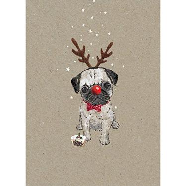 Imagem de Tree-Free Greetings Cartões comemorativos, pug Happy Christmas, papel reciclado marrom vintage, conjunto de cartões de notas, pacote com 10 (HB93301)