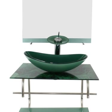 Imagem de Gabinete De Vidro Inox Para Banheiro 60cm Oval Mármore Verde