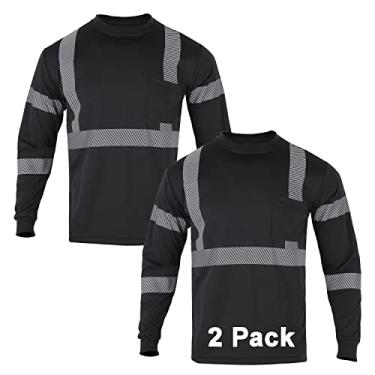 Imagem de Pacote com 2 camisetas de segurança de alta visibilidade para homens reflexivos classe 2 ANSI Hi Vis camisa de trabalho manga longa (2 pretas)