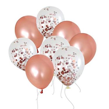 Imagem de YINCHI 50 balões de látex de 30,5 cm, 25 ouro rosa perolado + 25 transparentes com confetes grandes, grossos, grandes, redondos, brilhantes, biodegradáveis, gás hélio, inflados a ar, para decorações