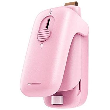 Imagem de Mini selador de sacos, selador portátil de saco térmico, selador térmico 2 em 1 e cortador, selador de saco portátil com ímã, seladores a vácuo para sacos de plástico, lanche e cereal fresco (2 pilhas AA não incluídas) (rosa)