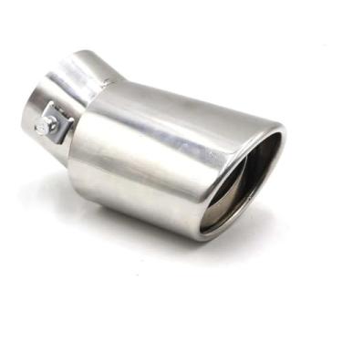 Imagem de Ponteira Para Escapamento Honda Esportivo Universal Carro (Cromada), Oval Angulada em Aço Inox, 5 cm de Diâmetro de Encaixe, 8 cm de Saída, Comprimento 100 cm (Cromado)