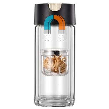 Imagem de Caneca de chá portátil com filtros magnéticos Garrafa de chá com separação de água Garrafa de chá de vidro de borosilicato de parede dupla Infusor de chá para chá de folhas soltas black 220mL