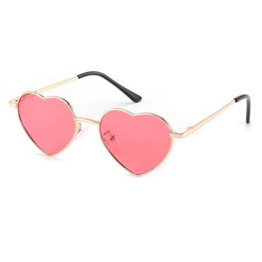 Imagem de FEISEDY Óculos de sol de coração polarizados infantis para meninas e meninos, armação de metal adorável proteção UV400 para idades de 5 a 10 anos B2851, Armação dourada 003/lente rosa/hastes douradas,