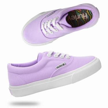 Imagem de Hurley Marley Tênis infantil de lona com cadarço – Tênis de skate de cano baixo para crianças, calçados esportivos para meninos e meninas, Roxo/branco, 1 Big Kid