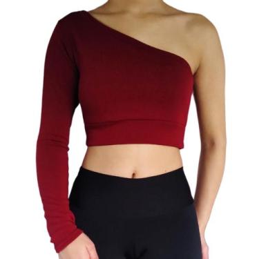 Imagem de Top Cropped Manga Longa Um Ombro Só Liso Malha Crepe PP ao Plus Size -
