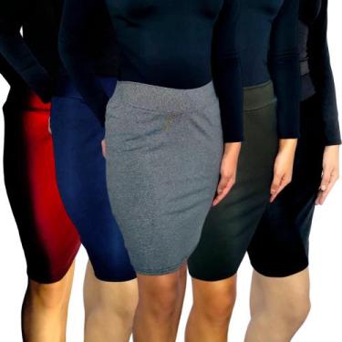 Imagem de Kit 5 Saias Femininas Lápis Moda Evangélica Cós Lisas Cores Sortidas S