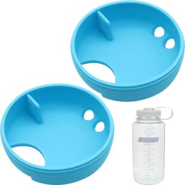 Imagem de LUTQ Pacote com 2 protetores de respingos de silicone para Nalgene, tampa Splashguard, boca larga para Nalgene Splash Guard acessórios de garrafa de água de boca larga de 947 ml - azul marinho