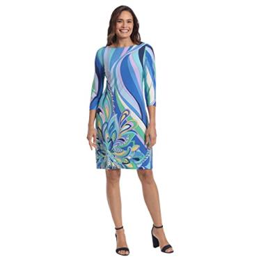 Imagem de London Times Manga 3/4 feminina, Creme claro/azul royal, G