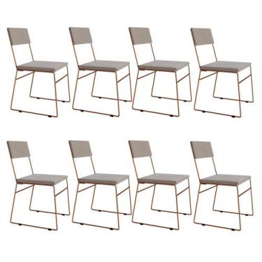 Imagem de Kit 8 Cadeiras de Jantar Málaga Assento Veludo Bege Base Cobre - ASTUR