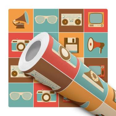 Imagem de Papel De Parede Vinílico Retro Radio Telefone Tons Terra cota Tv Antig
