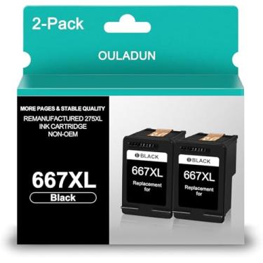 Imagem de Cartucho de tinta preta de substituição 667XL para impressora HP 667 XL 667 Ink Work for Deskjet Advantage 1275 2374 Deskjek Advantage Plus 6476 6475 (2 preto)