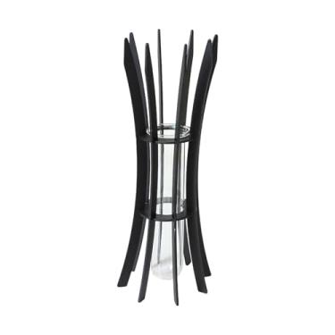 Imagem de Ioensy Tubo de ensaio de vidro hidropônico vaso plantador estrutura de metal suporte elegante para peitoril da janela ornamento de mesa multiuso pequeno vaso, Preto 7x7x20cm