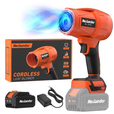 Imagem de Soprador de folhas sem fio, soprador de folhas elétrico portátil de 21 V com bateria de 3,0 Ah, sopradores de bateria de 180.000 RPM com velocidade ajustável para cuidados com o gramado, limpeza de