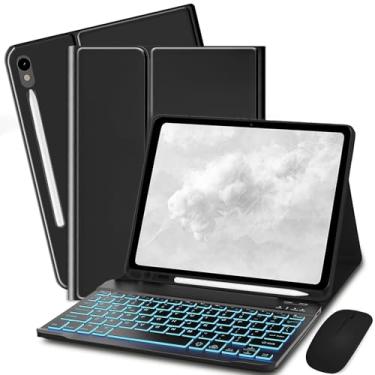 Imagem de Bxomteng Capa Com Teclado Para Samsung Galaxy Tab S9 Fe 10.9" / S8 S7 11" - 7 Cores Retroiluminação E Suporte S Pencil, Teclado, Fina Mouse (Preto)