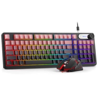 Imagem de BlueFinger Combo de teclado e mouse para jogos RGB, teclado USB-C de 98 teclas com fio com botão de volume, sensação mecânica silenciosa, teclas PBT impressas laterais, mouse de LED com 4 DPI para Mac