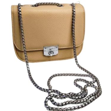 Imagem de Bolsa Carteira Clutch Feminina Transversal Festa com Alça Corrente Metal Prata Elegante Versátil (CREME)