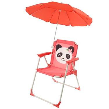 Imagem de DJAPWPX Cadeira de praia infantil com guarda-sol, cadeira de acampamento dobrável portátil de animais fofos, capacidade de 40 kg para praia, acampamento ao ar livre, piquenique (Panda)