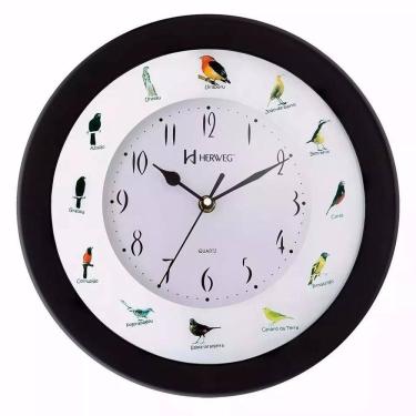 Imagem de Relogio de Parede musical passaros Preto Herweg 6370