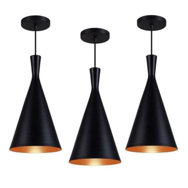 Imagem de Kit 3 Pendente Funil Canadá Preto/Cobre 19x37cm