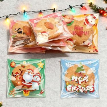 Imagem de 100 peças de sacos de celofane autoseláveis transparentes, 10 x 10 cm, sacos reutilizáveis de doces e biscoitos, 4 padrões festivos