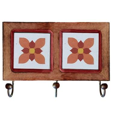 Imagem de Cabideiro De Parede Rustico Ladrilho Hidraulico Para Roupas Bolsas Cha