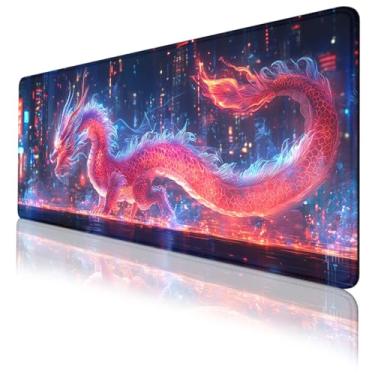 Imagem de Neon Dragon Mouse Pad, Cyber City Technology Future Fantasy Tapete de mouse estendido para computador escritório, mouse pad grande para laptop, PC para jogos 80 x 30 cm