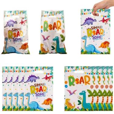 Imagem de LYK 30 peças de dinossauros fofos suprimentos para festa de aniversário, sacolas de presente para lembrancinhas de decoração de festa de aniversário com tema de dinossauros