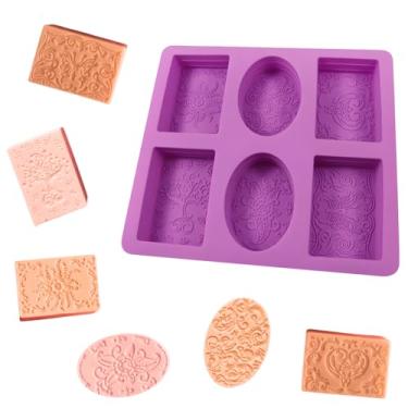 Imagem de Molde De Silicone Sabonete Artesanal 90g Forma Oval e Retangular Texturizados em Arabescos Florais