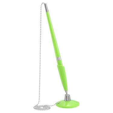 Imagem de PATIKIL Caneta segura com corrente e suporte de caneta adesiva, 1 caneta de balcão de recepção com suporte de caneta de segurança para escritório, banco de hotel, saguão, verde