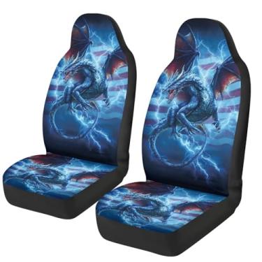 Imagem de Qpednta Capa de assento frontal de carro dragão relâmpago capa de assento de carro respirável capa de tecido de poliéster elástico antiderrapante moda interior automotivo universal para carros SUV