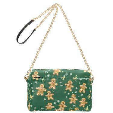 Imagem de KICPOAY Bolsa tiracolo masculina Gingerbread Man Xmas Stars verde para mulheres, pequena bolsa de ombro de couro PU com zíper