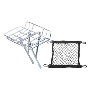 Imagem de Zxpjkyu Bagageiro Dianteiro de Liga de Alumínio de Alta Qualidade, Robusto E Prático, com Cesto Organizador para Equipamentos de Ciclismo E Outros Itens, Versão curta prateada