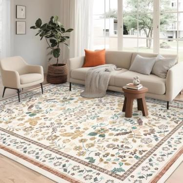 Imagem de GarveeHome Tapetes para sala de estar, 22,5 x 30,5 cm, lavável à máquina, estampa macia, boho, camada baixa, flor, antiderrapante, resistente a manchas, para quarto, quinta, sala de jantar, berçário