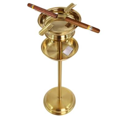 Imagem de Cinzeiro de charuto de chão para pátio - Bandeja de acessórios destacável, aço inoxidável estável para uso interno/externo - perfeito para amantes de charutos dourado
