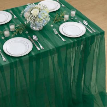 Imagem de Horaldaily Toalha de mesa retangular de gaze verde floresta 152 cm × 264 cm, toalha de mesa de queijo de gaze, boêmia, rústica, para festa de casamento, chá de bebê, decoração de casa