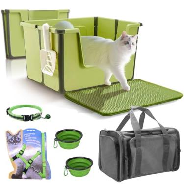 Imagem de Caixa de areia grande dobrável tamanho GG, 8 peças essenciais incluídas no kit de iniciação para gatos - caixa de areia, bolsa para transporte de animais de estimação e mais coisas conveniente para