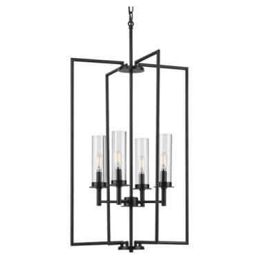 Imagem de Kellwyn Collection 4 luzes fosco preto vidro transparente transitório hall de entrada luz pendente