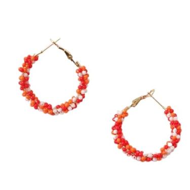 Imagem de Brincos femininos de argola com contas coloridas, feitos à mão, contas de semente de vidro, boêmio, arco-íris, hippie, presente leve para festivais, Large, Metal Vidro, não