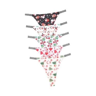 Imagem de Calcinhas Femininas Com Tema De Natal Em Strass 5PCS Lingerie Sem Cost