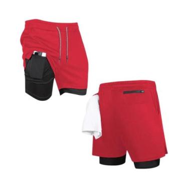 Imagem de Shorts De Academia Masculinos 2 Em 1 De Secagem Rápida, Cor Sólida, Ro