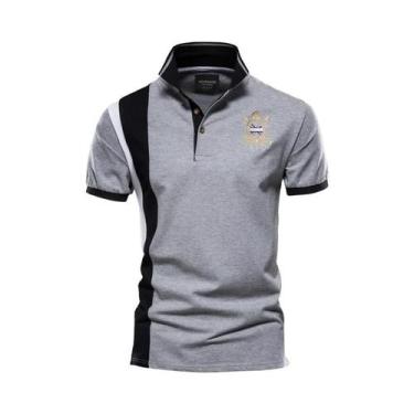 Imagem de Camisa Polo Masculina De Manga Curta Em Algodão 100% Com Patchwork, Bo