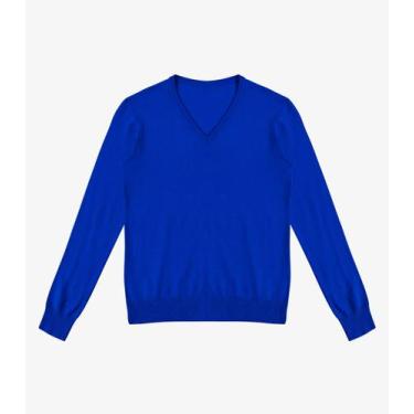 Imagem de Sueter Feminino Gola V Em Tricot Rovitex Azul, G, Azul