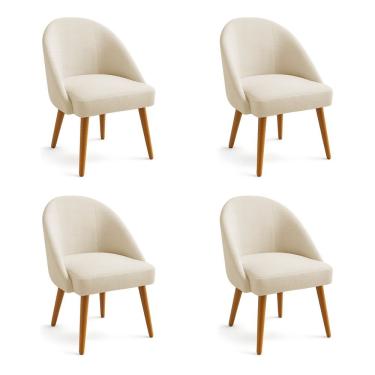 Imagem de Kit 04 Cadeiras Poltrona De Jantar Estofada Luna Boucle Pés Palito Castanho - Pallazio Cor Bege