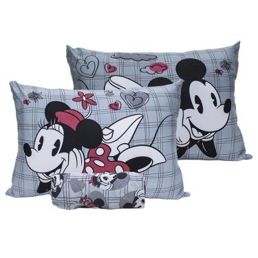 Imagem de Jogo de Cama Portallar Casal Joy Malha Mista Estampado Disney Namorados Lovefilm 3 Pçs Cinza